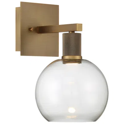 Access Port Nine Burgundy Led Wall Sconce - Antique Brushed Brass - Clear Glass