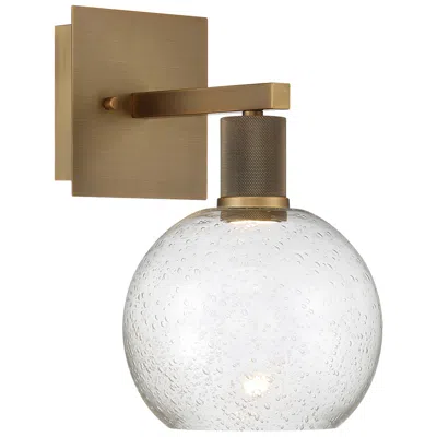 Access Port Nine Burgundy Led Wall Sconce - Antique Brushed Brass - Seeded Glass