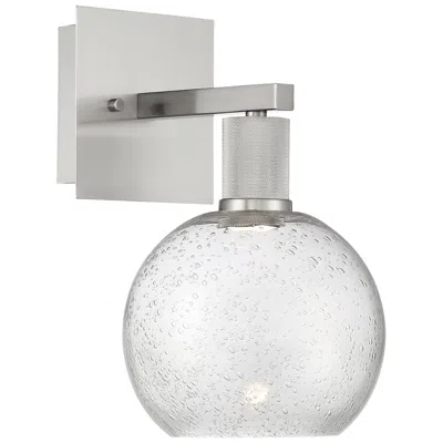 Access Port Nine Burgundy Led Wall Sconce - Brushed Steel - Seeded Glass
