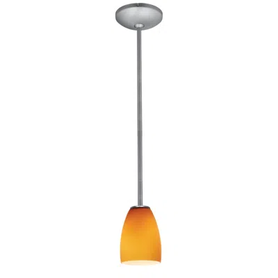 Access Sherry - Glass Pendant - Rods - Brushed Steel Finish, Amber Glass Shade