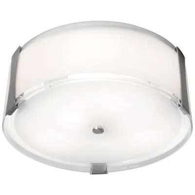 Access Tara 14" Wide Brushed Steel Flush Mount W/ Opal Glass Shade