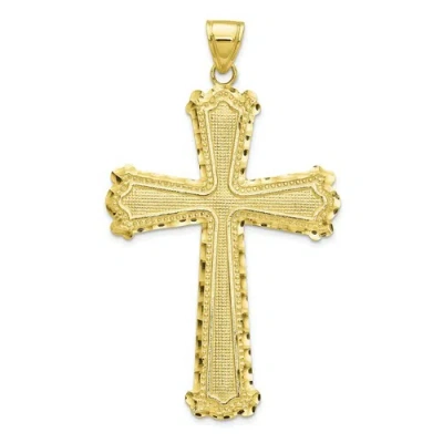 Pre-owned Accessories & Jewelry 10k Yellow Gold Diamond Cut & Textured Border Large Budded Cross Pendant