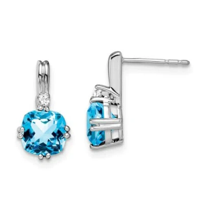 Pre-owned Accessories & Jewelry 10k Yellow Or White Gold Cushion Cut Blue Topaz & Diamond Drop Earrings 2.54 Tcw In White, Blue