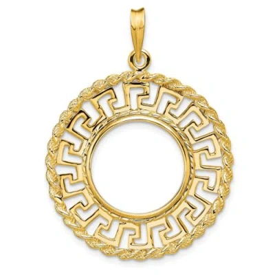 Pre-owned Accessories & Jewelry 14k Yellow Gold Greek Key & Rope Coin Bezel Prong Mounting - For Various Coins
