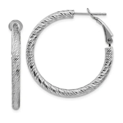 Pre-owned Accessories & Jewelry Italian 10k White Gold Diamond Cut 3mm Hollow Medium Hoop Earrings Omega Back