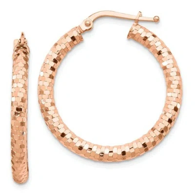 Pre-owned Accessories & Jewelry Italian 14k Rose Gold 3mm X 20mm Diamond Cut Textured Small Hoop Earrings