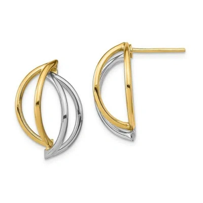 Pre-owned Accessories & Jewelry Italian 14k Two Tone Gold High Polished Small Double Half Circle Post Earrings In Yellow