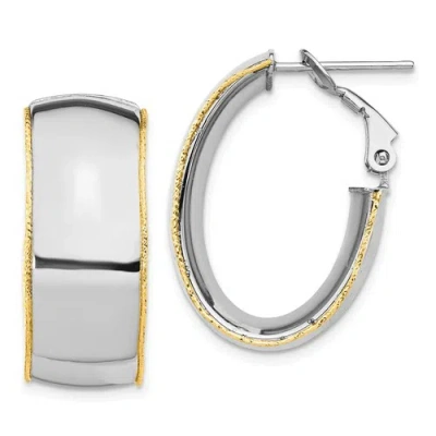 Pre-owned Accessories & Jewelry Italian 14k White Gold 9.5mm Diamond Cut Small Oval Omega Hoop Earrings