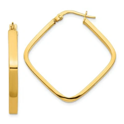 Pre-owned Accessories & Jewelry Italian 14k Yellow Gold 2mm X 30mm Small Squared Tube Hexagon Hoop Earrings
