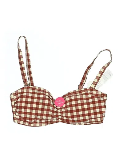 Pre-owned Accessorize Swimsuit Top Brown Checkered/gingham Pattern Swimwear