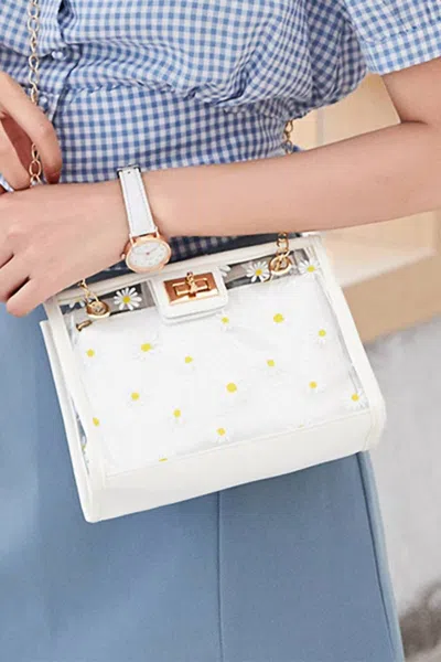 Accity Daisy Floral Transparent Mini Crossbody Bag In White