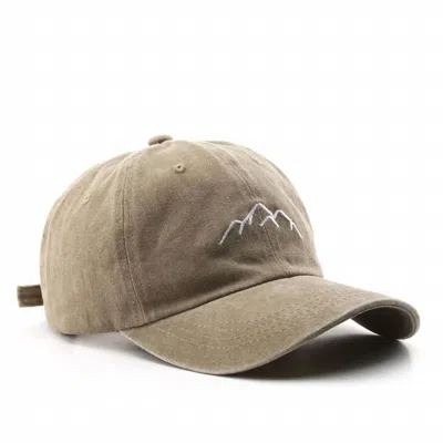 Accity Women's Vintage Washed Distressed Mountain Embroidery Cap In Khaki In Beige