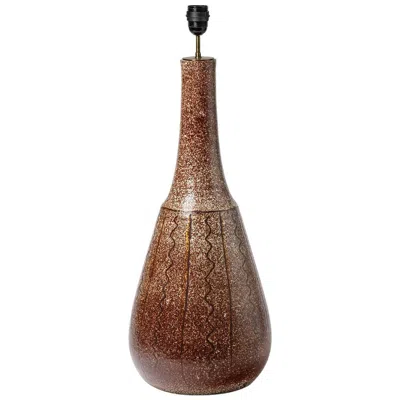 Pre-owned Accolay Pottery Ceramic Lamp With Brown Glaze Decoration, Signed Under The Base, 1970