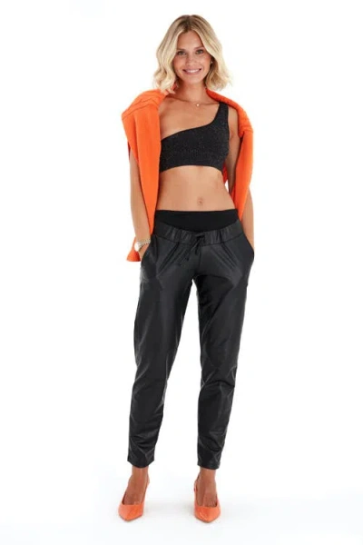 Accouchée Comfy Cool Foldover Waistband Faux Leather Jogger Pants