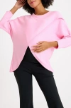 Accouchée Let Loose Crossover Long Sleeve Maternity Nursing Knit Top In Light Pink