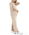 Accouchée Effortless Elegance Set With Rib Side Zip Long Sleeve Materity/nursing Top & Lounge Pants In Beige
