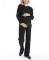 Accouchée Effortless Elegance Set With Rib Side Zip Long Sleeve Materity/nursing Top & Lounge Pants In Black