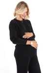 Accouchée Effortless Elegance Set With Rib Side Zip Long Sleeve Top & Lounge Pants In Black