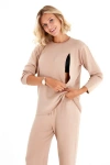 Accouchée Effortless Elegance Set With Rib Side Zip Long Sleeve Top & Lounge Pants In Neutral