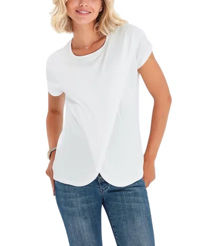 Accouchée Handy Crossover Short Sleeve Cotton Maternity/nursing Top In White