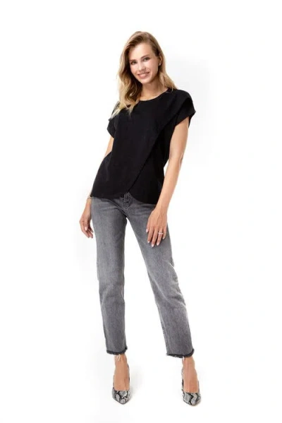 ACCOUCHÉE ACCOUCHÉE HANDY CROSSOVER SHORT SLEEVE COTTON MATERNITY/NURSING TOP