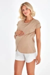 Accouchée Crossover Short Sleeve Cotton Maternity/nursing Top In Brown