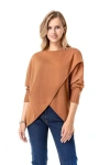 Accouchée Let Loose Crossover Long Sleeve Maternity Nursing Knit Top In Brown