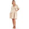 Accouchée Tie Waist A-line Maternity/nursing Wrap Dress In Neutral
