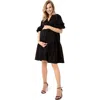 Accouchée Waterfall Tie Waist A-line Maternity/nursing Wrap Dress In Black