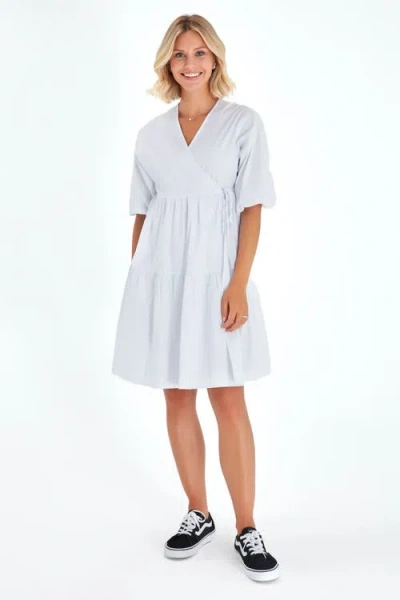 Accouchée Waterfall Tie Waist A-line Maternity/nursing Wrap Dress In Blue