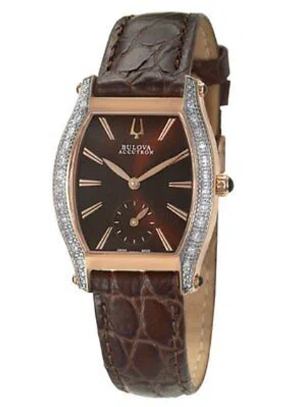 Pre-owned Accutron Bulova  65r106 Rose Gold Tone Leather Band Diamond Saleya Watch $950