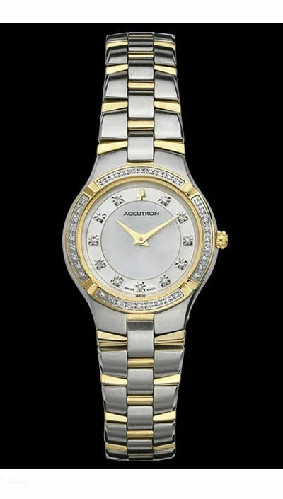Pre-owned Accutron Bulova  Womens 28r122 Barcelona Diamond Two Tone Stainless Steel Watch