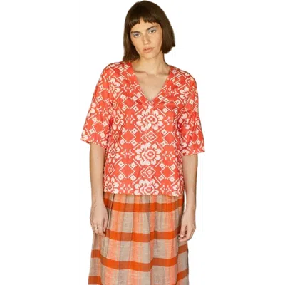Ace & Jig Bree V-neck Button-up Blouse In Red