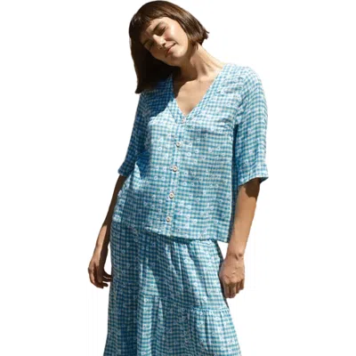 Ace & Jig Bree V-neck Button-up Blouse In Blue