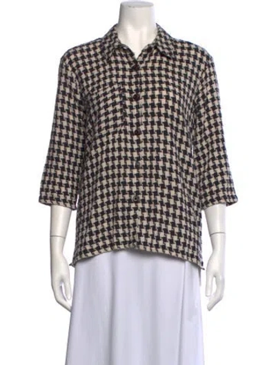 Pre-owned Ace & Jig Houndstooth Print Three-quarter Sleeve Button-up Top In Black