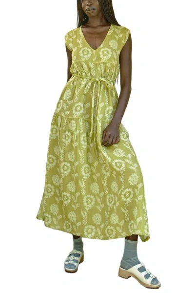 Ace & Jig Jules V-neck Belted Tiered Maxi Dress In Green