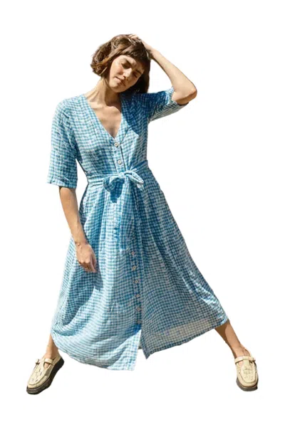 Ace & Jig Leelee Button Front V-neck Midi Dress In Blue