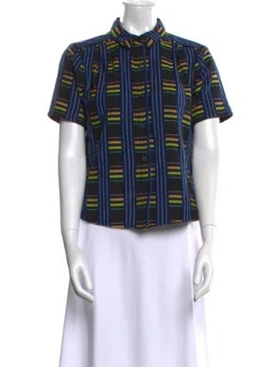 Pre-owned Ace & Jig Linen Plaid Print Button-up Top In Blue