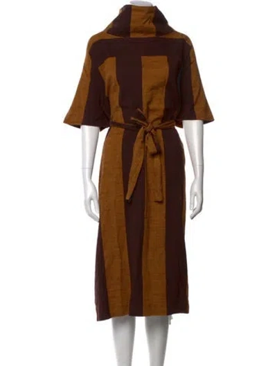 Pre-owned Ace & Jig Mock Neck Midi Length Dress In Brown