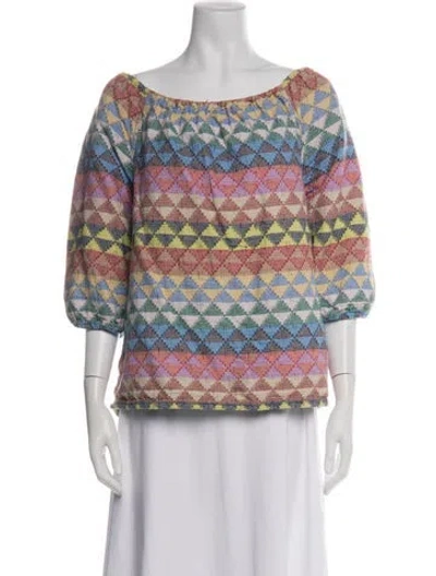 Pre-owned Ace & Jig Patterned Off-the-shoulder Top In Blue