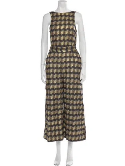 Pre-owned Ace & Jig Patterned Square Neckline Jumpsuit In Gold