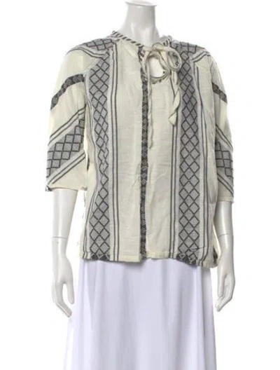Pre-owned Ace & Jig Patterned Tie Neck Blouse In White