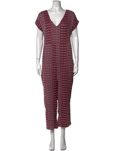 Pre-owned Ace & Jig Patterned V-neck Jumpsuit In Burgundy/white