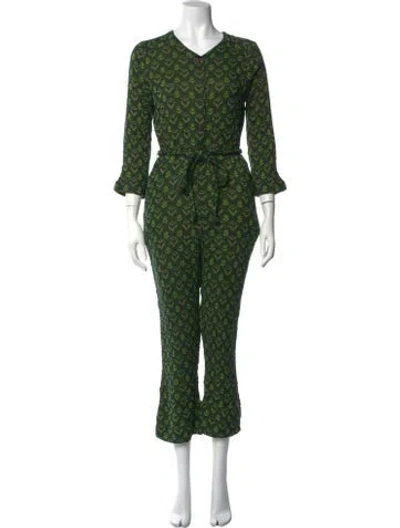 Pre-owned Ace & Jig Patterned V-neck Jumpsuit In Green