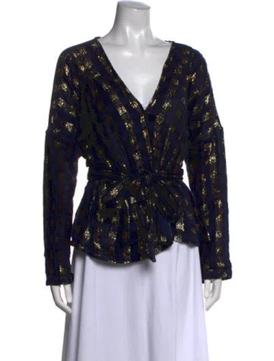 Pre-owned Ace & Jig Patterned V-neck Top In Blue