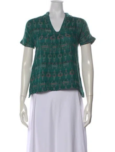 Pre-owned Ace & Jig Patterned V-neck Top In Green