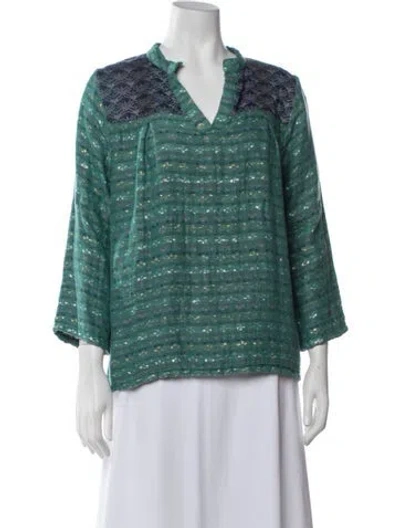Pre-owned Ace & Jig Patterned V-neck Top In Green/metallic