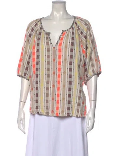 Pre-owned Ace & Jig Patterned V-neck Top In White
