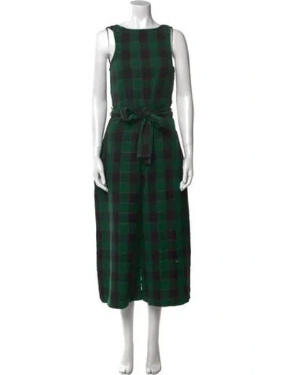 Pre-owned Ace & Jig Plaid Print Bateau Neckline Jumpsuit In Green