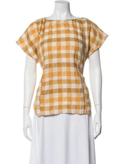 Pre-owned Ace & Jig Plaid Print Bateau Neckline Top In Metallic/yellow